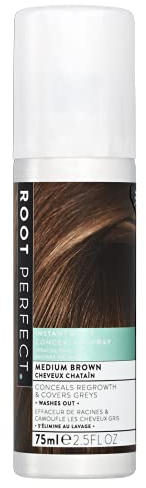 ROOT PERFECT Root Touch Up Spray – Medium Brown, Instant Root Concealer for Grey Coverage, Temporary Hair Colour Spray, Quick-Dry, Hair Disguise Solution, 75ml