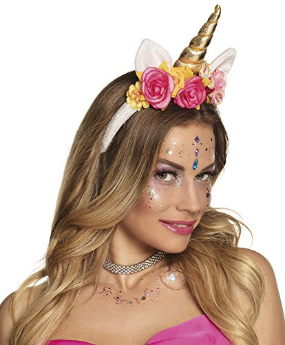 TH-MP Einhorn Haarreif Gold mit rosa Blümchen
