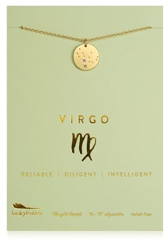 Lucky Feather Zodiac necklaces for women | Virgo 14K Gold-Plated Astrology Pendant for Girls | Horoscope Sign Zodiac gift | Great Christmas Stocking Stuffer | Trendy Birthday Jewelry Gift | 16” - 18”