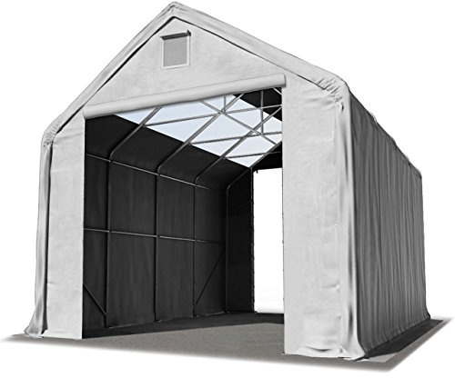 TOOLPORT Lagerzelt 5x10 m/Seitenhöhe 3m mit Oberlichtern Zelthalle PRIMEtex PVC Plane 2300 N grau
