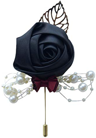 Cheerlife Damen Ansteckblume Handgefertigt Rosen Blume mit Perlen Brosche Hochzeit Party Boutonniere Reversnadel der Männer für Anzug Schwarz