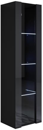 MB Muebles Bonitos, Vitrina Colgante Luke V5 para Salón o Comedor Moderno con Luz LED, Mueble Modular de Melamina Brillo, Color Negro, 40x165x29 cm