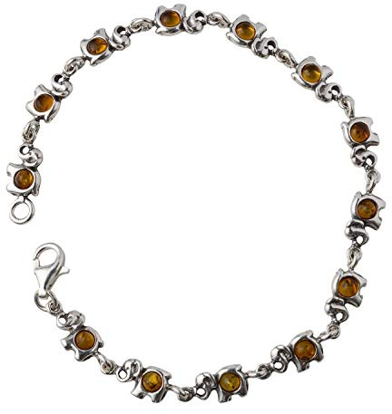 HolidayGiftShops Amber Jewelry for Women - Sterling Silver Baltic Amber Bracelet Elephants, Baltic Amber Bracelet for Women, Amber Bracelets for Adults, Made in Poland