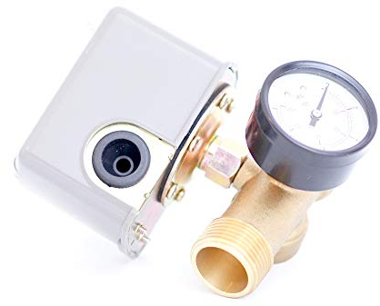 Hauswasserwerk Druckschalter/Druckwächter Set für Druckkessel bestehend aus Druckschalter + Manometer + 5-Wege-Verteiler aus Messing DN25 1