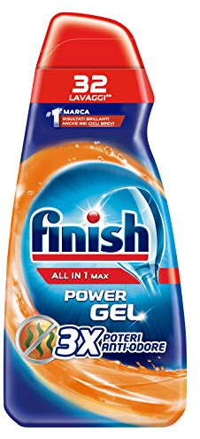 Finish Powergel Gel Nettoyant pour lave-vaisselle Liquide, Multiaction, Anti-odeurs 32 lavages