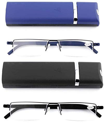 KoKoBin 2 stueck Ultraleichte TR90 Lesebrillen Herren Damen Klassische Metall Sehhilfe Halbrandbrille Schmal Stil Brille Lesehilfe mit Etui und Brillenputztuch +2.5