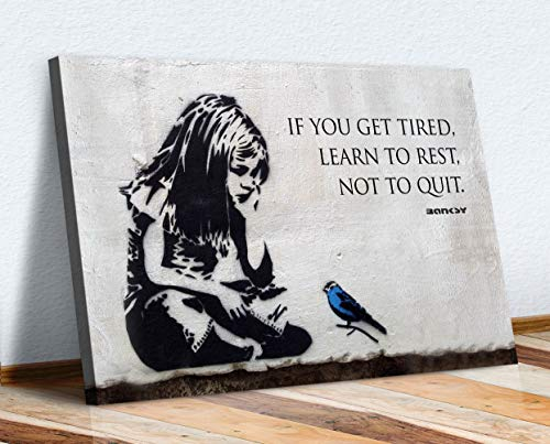 BANKSY GIRL BLUE BIRD QUOTE FRAMED CANVAS WALL ART PRINT ARTWORK GRAFFITI (8in x 12in / 20cm x 30cm)