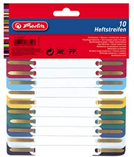 Herlitz 8767501 Heftstreifen PP 3,4 x 15 cm, 30 Stück, farbig sortiert bunt
