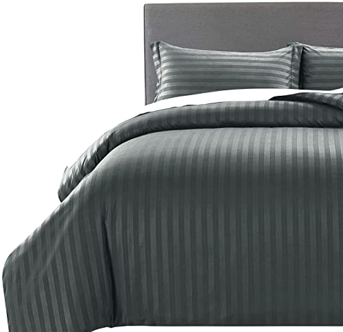 MOONLIGHT20015 King Size Duvet Cover Sets Reversible Stripes Satin Bedding Set with 2 Pillowcases Soft Hypoallergenic Duvet Covers (Charcoal 230x220)