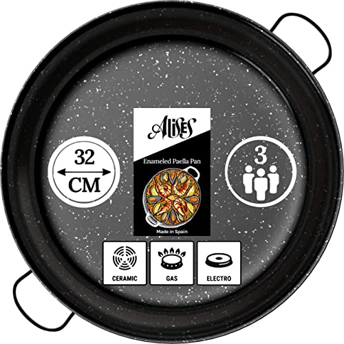 Alises - Padella in acciaio al carbonio smaltato (naturalmente antiaderente) padella per paella 32 cm - padella per paella normale 32 cm