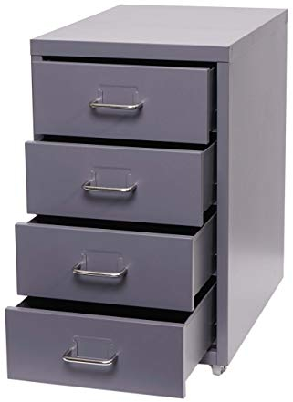 Mendler Rollcontainer Boston T851, Schubladenschrank Stahlschrank Büroschrank, 48x28x41cm 4 Schubladen - dunkelgrau