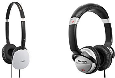 JVC HA-S160-W Mini Casque Filaire & Numark HF125 – Casque Professionnel pour DJ Ultra-Portable avec Câble de 1,8 m, Haut-Parleurs 40 mm pour Une Plus Large Plage de Réponse en Fréquence