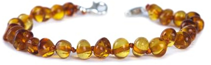 Baby J's - Light Cognac Coloured Bracelet - Premium Adjustable Amber Bracelet/Anklet - 100% Genuine Baltic Amber - With Adjustable Clasp - 12-17cm - Knotted to Prevent Scattering