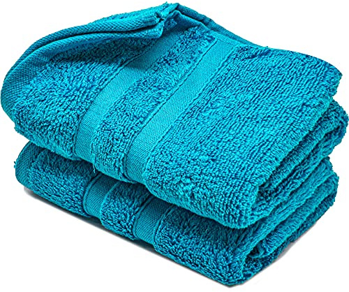 Hand Towels 600gsm ZERO TWIST Cotton Highly Absorbent & Quick Dry Luxury Hotel Quality Luxe Collection Fade Resistant 50x80cm (Teal Blue, Pack Of 2)