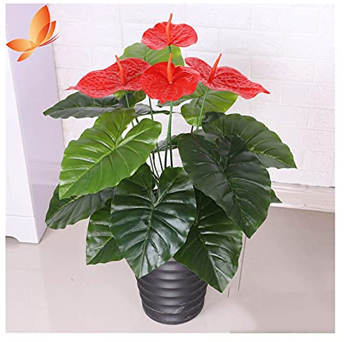 zxb-shop Künstlicher Baum Künstliche günstige Anthurium-Anlage 29,5 Zoll gefälschte Topfpflanzen mit 18 Blättern, perfekte Kunstpflanzen im Topf für Innen-Außenhaus Simulation Bonsai