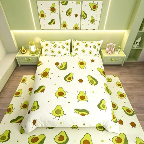 Lindo Juego de Ropa de Cama de Aguacate para niñas y niños, Juego de Funda de edredón para Yoga, Hermosa Ropa de Cama de Frutas y Lino, tamaño Individual, 2 Piezas de Ropa de Cama