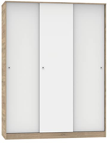 PEGANE Armoire avec 3 Portes coulissantes Coloris Cambrian/Blanc - Hauteur 200 x Longueur 150 x Profondeur 55 cm