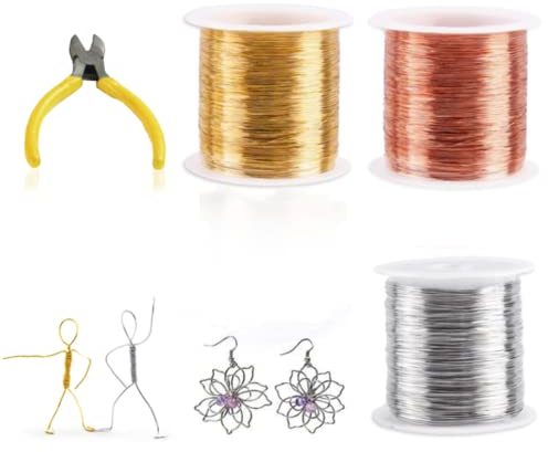 KLYNGTSK 3 Rolls Craft Wire 0.3mm Jewelry Wire Tarnish Resistant Copper Beading Wires Colorful Wires Rolls with Cutter for Jewelry Making Modelling Sculpture Making DIY Crafts,50M(164 Feet) /Roll