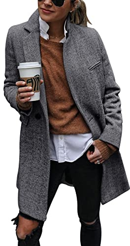 Ebifin Women's Notch Lapel Double Breasted Trench Coat Peacoat Winter Casual Long Blazer Jacket Overcoat