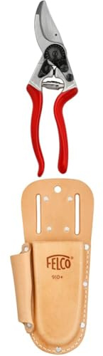 FELCO 8 Gartenschere mit Lederholster 910+ – Ergonomisches Set für präzise Schnitte im Garten oder Weinbau
