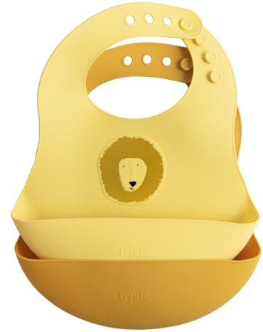 Trixie Mr. Lion Lot de 2 bavoirs réglables en silicone pour bébé avec poche récupérateur de nourriture - Doux, imperméable et facile à nettoyer - Alimentation sans désordre pour bébés et tout-petits