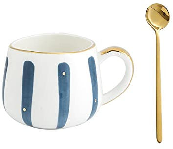 Tasse à café Tasse en céramique Cup Timbale avec tasse de café Bureau cuillère à thé Coupe 12.9OZ Tasses (Color : D+Spoon)