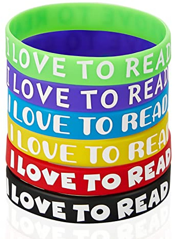 WILLBOND I Love to Read Rubber Bracelets Motivational Rubber Wristband Colorful Silicone Bracelets for Christmas Child Classroom Rewards Teacher Award School Home Decoration Party Favors(120 Pieces)