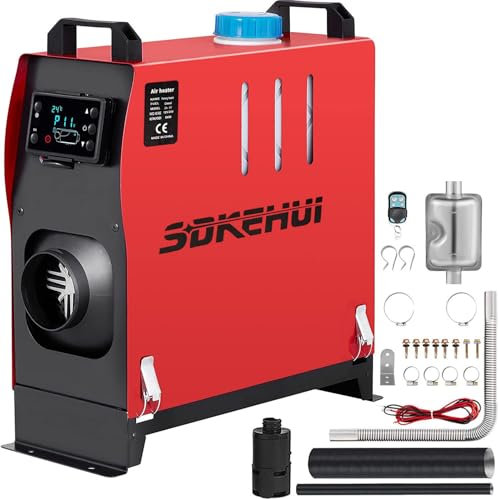 12V 8KW Riscaldatore ad‘Aria Diesel, Riscaldamento da Parcheggio con LCD, Riscaldatore all in One (Rosso, (Uscita d'Aria Singola))