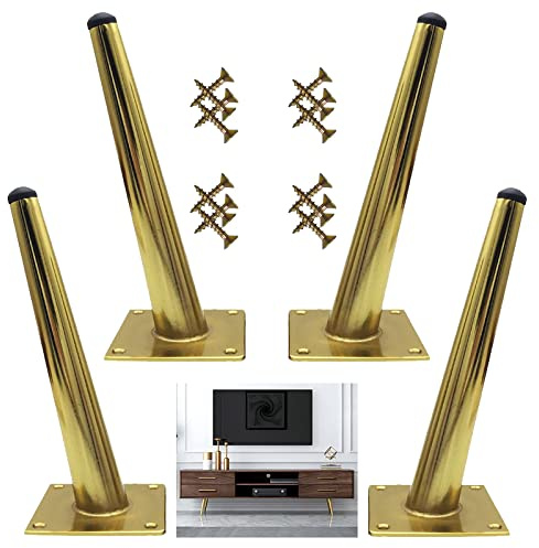 Pxzybd Metall Möbelbeine 10cm 15cm 20cm 25cm 30cm 40cm 50cm,4 Stück Schräge Tischbeine,Möbelfüße Mit Schrauben,DIY Ersatz Möbelfüsse,Schwarz/Gold Tischfüße,Sofa Schrank Stützbeine,Gold-25cm(9.8in)