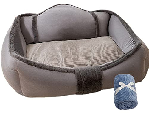 DENSUL Hundebett, Mittelgroße Hunde Hundebett, Winterliche Wärme Weich Hundekörbchen, Hundekissen Flauschig, Hundekorb Waschbar Haustierbett Für Hunde & Katzen,Grau,L65x50x32cm