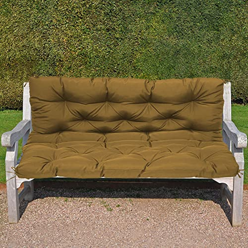 XIEMINLE Outdoor Garden Bench Cushion with Backrest, Waterproof 2 3 Seater Chair Cushion for Patio, Swing Chair Seat Pad Sofa Pads Porch Mat with Nonslip Ties,150 * 100 * 10cm,Khaki