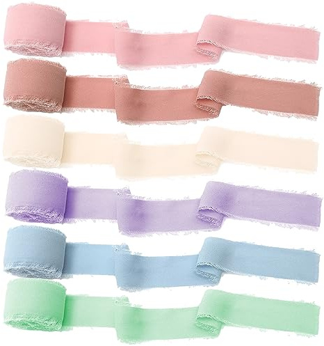 Yoirzit Chiffonband 6 Rollen Geschenkband Breit Schleifenband, Chiffon Seidenband Ausfransen Kanten Ribbon, 3,8 cm x 5 m Dekoband Set für Hochzeit, Geschenkverpackung, Kranz, Brautsträuße, DIY