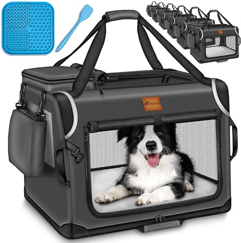 TRESKO® Hundebox faltbar mit Leckmatte, Spatel & Reflektoren XXL 92x63x63cm