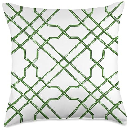 Kelly Green Trellis Preppy Chinoiserie Trellis Pattern Throw Pillow
