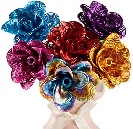 ZffXH Metal Rose Flower, 6pcs Colorful Bouquet of Roses Decorative Artificial Flowers, Preserved Forever Rose Eternal Wrought For Hotel Table Office Decor On Valentine's Day, Mother's Day, Birthday