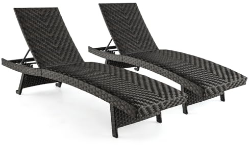 GYMAX Sonnenliege klappbar, Terrassenstuhl mit 2 Rollen & 5-Fach Verstellbarer Rückenlehne, Rattan-Liegestuhl mit Metallrahmen, Gartenliege für Terrasse & Balkon