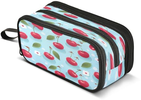 Estuche para lápices de hojas de cerezo rojo, bolsa de gran capacidad para niños y niñas, estuche de 3 compartimentos para estudiantes, organizador de papelería, estuche para la escuela, oficina,