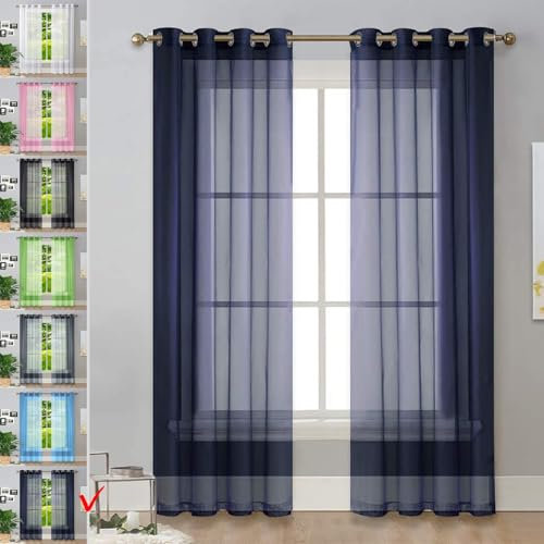 GAIFNAG Voile Vorhang Transparente Gardine 180 x 270 cm Transparent Wohnzimmer Luftig Dekoschal, Waschbar, Kürzbar Thermo Vorhang Gegen Kälte Und Hitze für Fenster, Zuhause, Terrasse, Dunkelblau