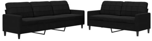 vidaXL 2-TLG. Sofagarnitur mit Kissen Schwarz Samt, Sofa, Fernsehsessel, Sessel, Sofa Set, Relaxsofa, Samtsofa, Wohnzimmermöbel, Sofa gepolstert