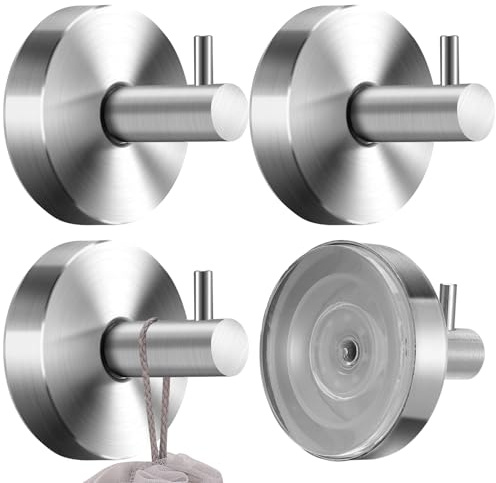 Xialvyu 4 Stück Saugnapf Haken ohne Bohren Edelstahl Saugnapfhaken Silber | Handtuchhalter mit Saugnapf Wasserdicht Extra Stark Wiederverwendbar Saughaken für Bad Küche