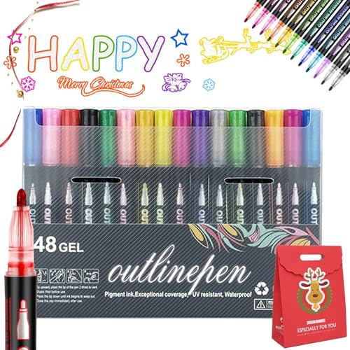Vgpbphj Rotulador de graffiti para colorear, 36 colores, resaltador de contorno de doble línea para arte y bricolaje, escritura, álbumes de recortes, colorear (48 piezas)
