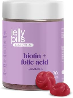 Jelly Pills Biotin 10.000 mcg + Folsäure & Zink – 60 vegane Gummies – Ohne Zuckerzusatz – Himbeergeschmack – Haarwachstum & Haarausfallprävention