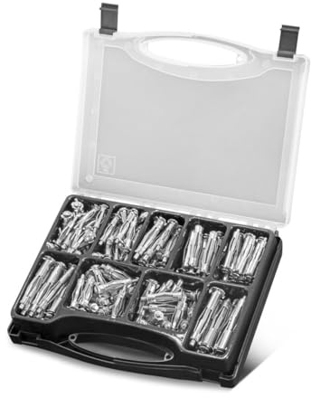 STAHLWERK Metall-Hohlraumdübel-Set 141-teilig für Trockenbau-Arbeiten | M4 x 32, 38, 46 | M5 x 37, 52, 65 | M6 x 37, 52, 65 | Metalldübel mit vormontierten Schrauben