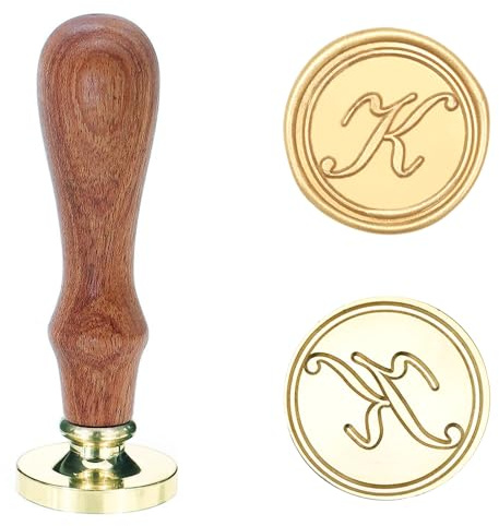 Poemluve Siegelstempel Initialen K 25mm Wachssiegel Stempel für Einladungen Hochzeit mit Holzgriff Vintage Wachs Siegel Stempel Buchstaben für Umschlag Briefe DIY Geschenkpapier Umschlag (Buchstabe K)