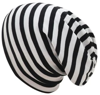 AMateschitz Kinder Slouch Beanie Mütze Unisex Babymütze Frühling Kindermütze Jersey Infant Hut Baby Wintermützen Kleinkind Strickmütze Baumwolle für Jungen Mädchen Schwarz Weiß Gestreift 19 * 23CM