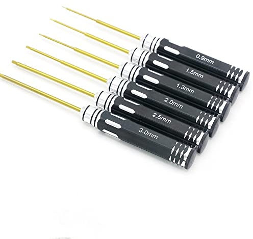 Titanbeschichtetes RC-Werkzeug-Sechskantschraubendreher-Set, 6-teilig, gehärtet, Größen 0,9, 1,3, 1,5, 2,0, 2,5, 3,0 mm, kompatibel mit RC-Drohnen und RC-Spielzeug