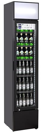 METRO Professional Frigorifero Slim per Bevande GSC2133, 133L, 200 W, 5 Ripiani Regolabili, Illuminazione LED, Serratura, Nero