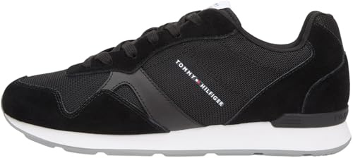Tommy Hilfiger Uomo Sneakers Running Icon Mix in Pelle Scamosciata, Nero (Black), 44