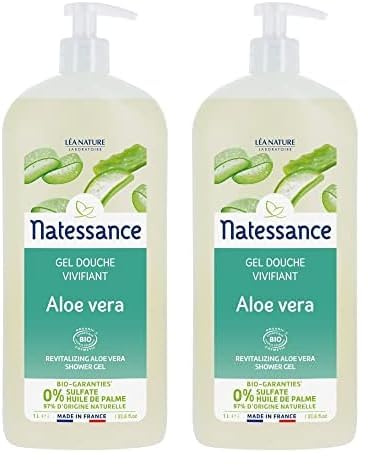 Natessance - Gel Douche Vivifiant - Aloe Vera - Certifié Bio Cosmos Organic - Flacon Pompe - 1 L (Lot de 2)