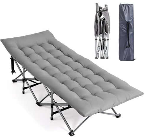 Bonnlo Cama Plegable con colchón – Cama de Camping de 600D Oxford, para Carpa, Plegable para jardín, Camping y Playa, 190×71x36 cm, Gris